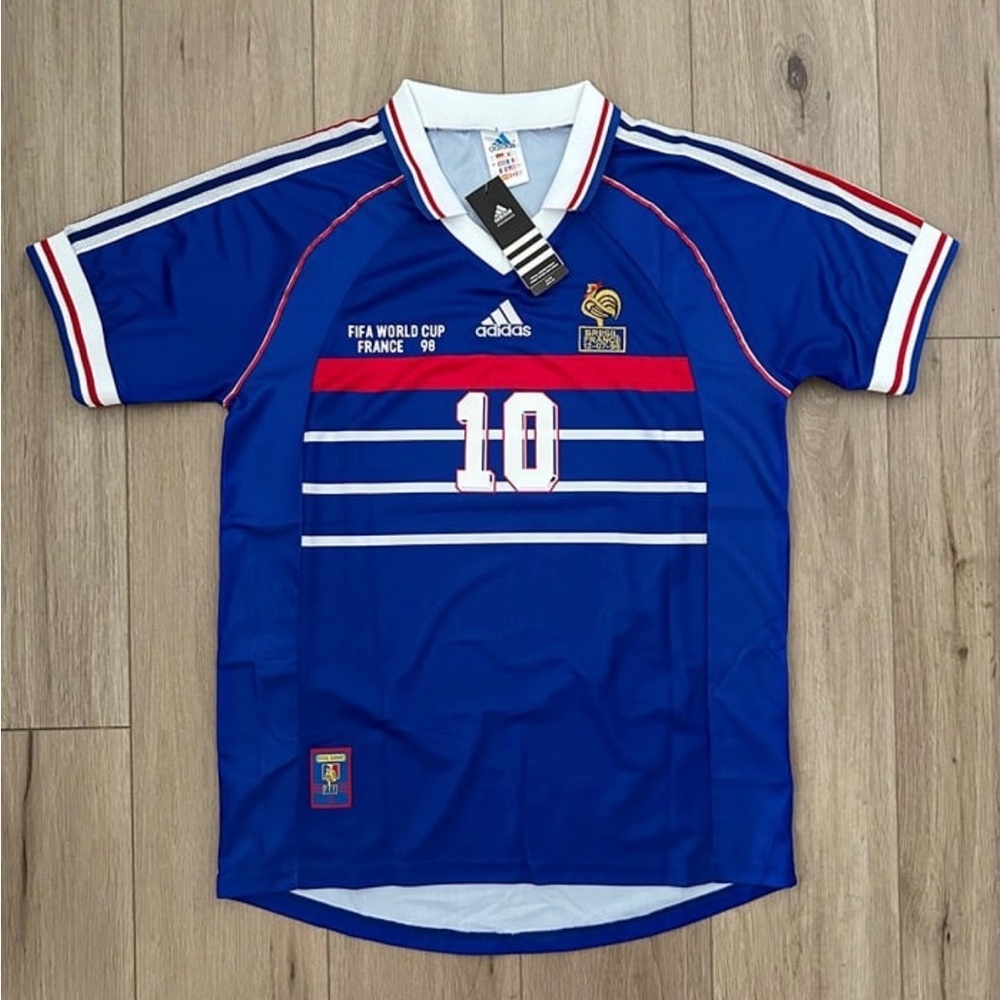 Zidane #10 France Retro Blue 1998 Jersey Men Size Large Fit Size Medium - Picture 2 of 2